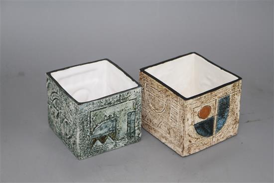 Two Troika cube vases, by Teo Bernatowitz, c.1974 and Ann Lewis, c.1971, height 8cm and 8.5cm